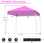 Canopy Tent, 10X10 FT Pop Up Canopy Outdoor Instant Tent Slant Legs with Carrying Bag, Portable Gazebo Shelter for Patio Deck Garden and Beach - 8X8 FT Canopy Cover (Pink)