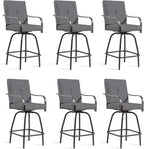 Patio Swivel Bar Stools Set of 6, Outdoor Bar Height Swivel Chairs with Cushions for Garden Balcony Backyard, Grey