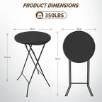 VINGLI 24" Plastic Folding Round Table Bar Height, HDPE Matrial with Gray Metal Finish, High Top Table for Outdoor Party, Cafes, Restaurants, Backyard, Dining Room, Wedding Event,1 Pack, Black