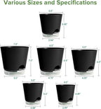GARDIFE 2026 Upgraded Self Watering Plant Pots with Drainage Hole, 7/6.5/6/5.5/5/4 Inch Flower Planting Containers for House Plants, African Violet, Flowers, Cactus (Black, 7+6.5+6+5.5+5+4 inch)