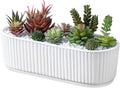 MyGift 12 Inch Ceramic Succulent Planter, Oval Matte White Planter Pot, Indoor Plants Flower Herb Garden Pot Window Box