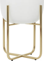 Deco 79 Metal Indoor Outdoor Planter Large Planter Pot with Removable Gold Stand, Set of 2 Planters 16", 13"H, White