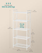 SONGMICS 5-Tier Metal Storage Rack, Shelving Unit with X Side Frames, Dense Mesh, 12.6 x 23.6 x 57.3 Inches, for Entryway, Kitchen, Living Room, Bathroom, Industrial Style, Cloud White UBSC165W01