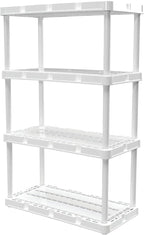 Gracious Living 4 Pack Light Duty Storage Shelves, Knect-A-Shelf 4-Shelf Ventilated Shelving Rack Organizer for Home, Garage, Basement & Laundry, White