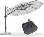 PURPLE LEAF 11 Feet Patio Umbrella with Base Outdoor Cantilever Round Umbrella Aluminum Offset Umbrella with 360-degree Rotation for Garden Deck Pool Patio Light White