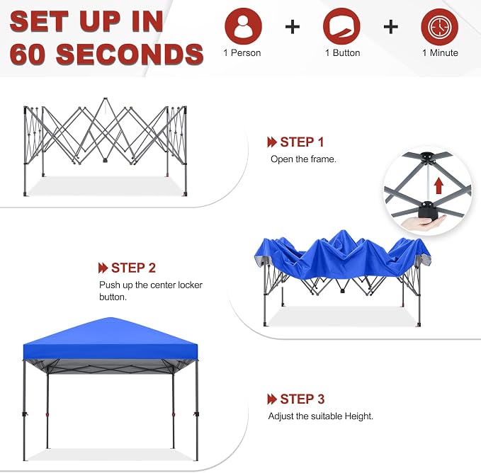 Pop Up Gazebo 10x10 Blue Metal Canopy with Sandbags and Stakes