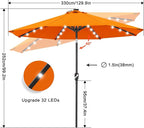 ABCCANOPY Durable Solar Led Patio Umbrellas with 32LED Lights 11FT (Orange)