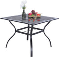 PHI VILLA 37 Inch Outdoor Dining Table Metal Steel Mesh Patio Dining Table Umbrella Table with 1.57" Umbrella Hole (Mesh)
