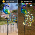 DREAMSOUL 2 Pack Peacock Solar Lights Outdoor, Waterproof Metal Peacock Outdoor Solar Lights for Yards Pathway Lawn Decoration Peacock Gifts