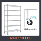 BestOffice | 6-Tier Wire Storage Shelves with Wheels | 18x48x82 | Chrome | Adjustable Racks | Heavy-Duty Metal Shelf, Holds Upto 510 lbs | No-Tool Assembly | Ideal for Home & Garage Shelving