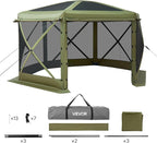 VEVOR Pop up Gazebo Screen Tent, 10 x 10 ft Large 6-Sided Camping Canopy Tent with Removable Top & Carry Bag, Quick-Set & Bite-Proof, Screen House Sun Shelter for 6-8 Persons Backyard Patio, Green