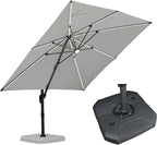 PURPLE LEAF 10 Feet Patio Umbrella with Base Outdoor Cantilever Solar Powered LED Square Umbrella Aluminum Offset Umbrella with 360-degree Rotation for Garden Deck Pool Patio White