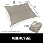 GORILLA GRIP Heavy Duty Sun Shade, UV Protection Fade Tear and Rust Resistant Rectangle Sunshade Canopy, Curved Edges Blocks Sunlight, Breathable Sail, Outdoor Patio, Lawn Garden 12x12 FT Gray