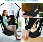 Outerman Hammock Chair, Hanging Chair with 3 Cushions and Foot Rest Support, Sturdy Metal Spreader Bar Max 500Lbs, Swing Chair for Bedroom, Indoor & Outdoor, Patio, Porch or Tree（Black）…