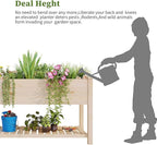 BIRASIL Outdoor Wood Raised Garden Bed, Elevated Reinforced Large Planter Box with Storage Shelf for Vegetable Flower Backyard Patio Gardening Balcony (48”L, Natural Wood)