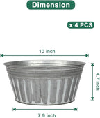 vensovo 10 Inches Silver Metal Rustic Plant Pots - 4 Pcs Large Shallow Galvanized Planters with Drain Hole and Rubber Plug, Rustproof Tin Bucket Succulent Pot Indoor Farmhouse Vintage Style for Decor