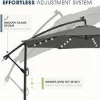 wikiwiki 10ft Solar LED Patio Umbrella with Base Included, Offset Umbrella with Weighted Sandbag Base, Cantilever Patio Umbrella for Backyard, Garden & Deck, 32 LED Lights & Polyester Shade, Dark Gray