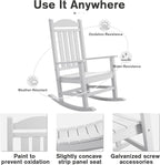 Devoko HDPE Rocking Chair Plastic Outdoor Indoor Patio Rocker Chair High Back All Weather Rocker for Patio Backyard Porch Garden (White)