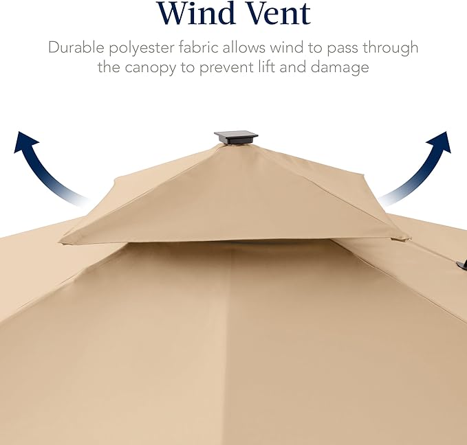 Best Choice Products 9x12ft LED Cantilever Patio Umbrella w/Base Included & 360° Rotation, Large Solar Offset Hanging Outdoor Sun Shade for Deck, Backyard Table w/Stand & Lights – Sand