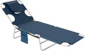 Outsunny Chaise Lounge Chair Outdoor with Face Arm Hole, 5-Position Reclining Face Down Tanning Chair with Carry Strap, Side Pocket, Portable Folding Bed Cot for Patio Beach Pool, Dark Blue