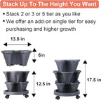DUNCHATY Stackable Planter, Vertical Garden Planter with Wheels and Tools, Self Watering Strawberry Planter Indoor/Outdoor 4 Tier Herb Planter Pots for Growing Vegetables and Succulents, Dark Gray