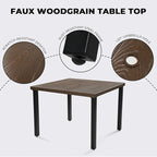 Grand patio 5-Piece Outdoor Dining Set for 4, Metal Woven Wicker Fixed Patio Chairs with Thickened Cushions & 1 Square Woodgrain Dining Table with Umbrella Hole for Backyard Deck (Black)