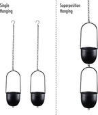 Stackable Metal Hanging Planters, Set of 2 Black Oval Plant Hangers with 6 inch Flower Pots, Modern Wall and Ceiling Plant Holders for Indoor Outdoor Plants Home Décor