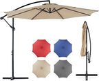 OLIXIS Offset Patio Umbrella, 9.7FT Cantilever Table Umbrellas for Outdoor Sun Shade UV Protection with Easy Tilt Adjustment, 8 Ribs for Backyard, Lawn, Garden, Pool - Khaki