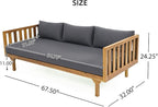 Merax Outdoor 3 Seater Daybed, Acacia Wood Day Bed Couch Sofa with Cushions for Patio Backyard, Garden, Dark Grey + Brown
