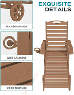 Outdoor Chaise Lounge Chair Set of 2, Patio Lounge Chairs for Outside, HDPE Lounge Chair with Wheels & Cup Holder, Poly Chair with 5 Position for Poolside, Deck, Brown