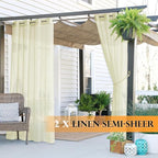RYB HOME Sheer Curtains Outdoor - Linen Look Translucent Drapes Waterproof, Light Filtering Quick Dry Sheers for Exterior Patio Porch Wedding, 54" Wide by 96" Long, 2 Panels, Light Beige