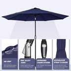 Tempera Patio Market Outdoor Table Umbrella with Auto Tilt and Crank, Large Sun Umbrella with Sturdy Pole & Fade Resistant Canopy, Easy to Set