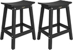 VINGLI 24 Inch Outdoor Bar Stools Set of 2, HDPE Weather Resistance Counter Height Bar Stools Durable Heavy Duty Patio Chairs for Bar Deck Balcony Kitchen Counter and Yard (Black, 24 Inch 2PC)