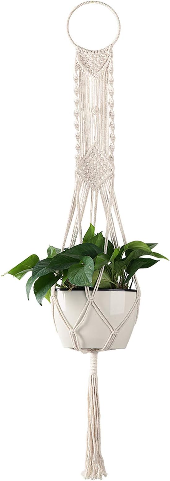 Cuttte Macrame Plant Hanger, Indoor Outdoor Hanging Planter Basket, Hanging Plant Holders, Decorative Macrame Hangers, 4 Legs 43.3 Inch, Cream Color, Boho Decor