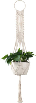 Cuttte Macrame Plant Hanger, Indoor Outdoor Hanging Planter Basket, Hanging Plant Holders, Decorative Macrame Hangers, 4 Legs 43.3 Inch, Cream Color, Boho Decor
