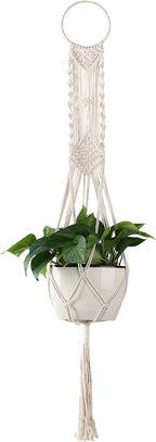 Cuttte Macrame Plant Hanger, Indoor Outdoor Hanging Planter Basket, Hanging Plant Holders, Decorative Macrame Hangers, 4 Legs 43.3 Inch, Cream Color, Boho Decor