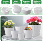7.5/6.5/5.5/4.9/4.2/3.5 Inch Plant Pots with Drainage Holes and Saucer, Plastic Flower Pots for Indoor Plants, Lightweight Planter Pots for Plants, White