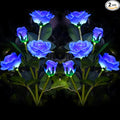 Outdoor Realistic Solar Powered Rose Flower Lights Stake,2 Pack 10 Rose Solar Garden Decorative Waterproof Lights for Backyard Patio Pathway Xmas Decoration-Blue