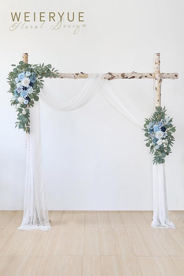 Artificial Flowers Wedding Arch Swag Kit, Blue, 3-Piece with Chiffon Drape