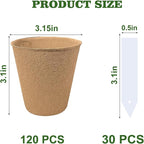 Biodegradable Peat Pots for Seedling - 120 Pack 3.15 inch Biodegradable Plant Seed Starters Kits with 30 Plant Labels, Garden Germination Nursery Pots for Flower Vegetable Seed Germination