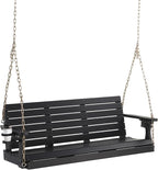 VINGLI Heavy Duty 1600 LBS HDPE Porch Swing Outdoor with Rotatable Cup Holder, 5 FT Patio Bench Swing with Adjustable Chains, 3 Person Hanging Porch Swing Chair for Porch, Yard, Tree, Garden - Black