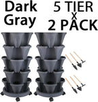 GameXcel Vertical Planter 5 Tier Stackable Planters Garden Planters Strawberry Herb Flower and Vegetable Planter Indoor Outdoor Gardening Pots with Removable Wheels and Tools
