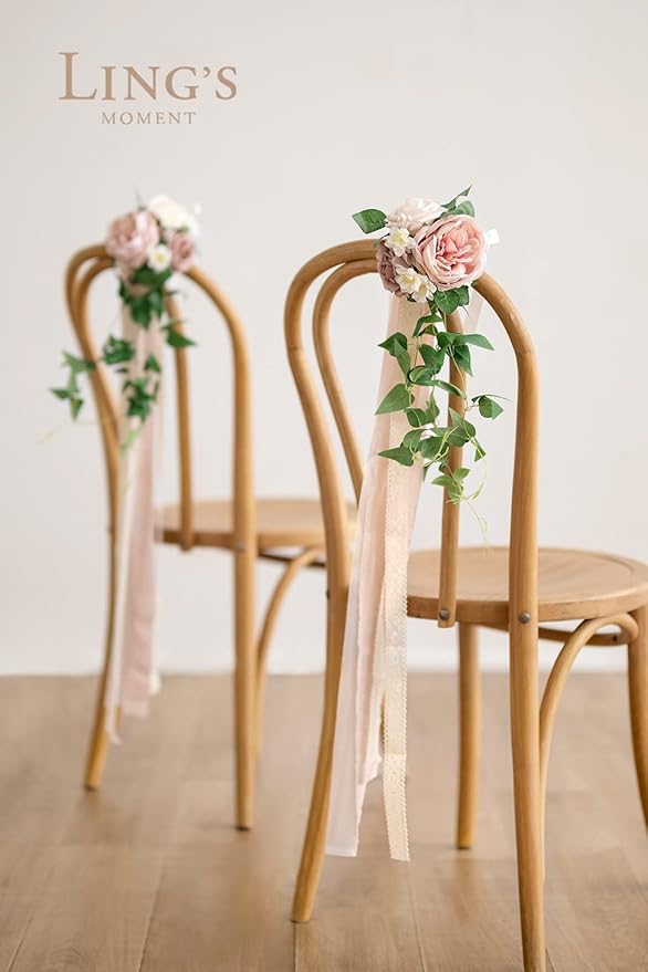 Artificial Aisle Pew Flowers, 8 Pack, Dusty Rose and Cream, Silk and Foam
