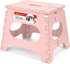 ACSTEP Folding Step Stool 11 Inch, Sturdy Plastic Foldable Step Stool for Kids & Adults, Non Slip Lightweight Collapsible Foot Stools Holds 300 lbs, Ideal for Kitchen, Bathroom, Bedroom, Light Pink