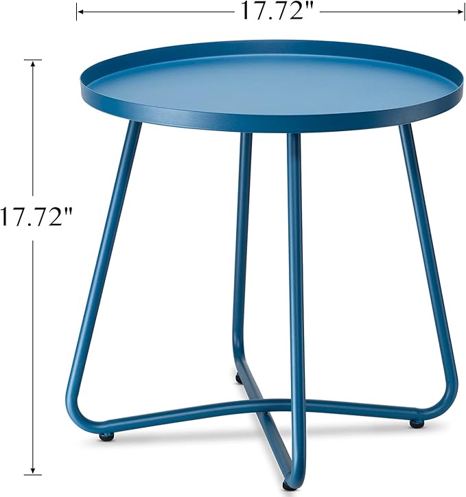 Side Tables, Round Steel Outdoor End Table, 17.72-Inch, Blue
