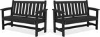 SERWALL Outdoor Bench, HDPE Outdoor Benches Weatherproof, 2-Person Garden Bench with 660 lbs Weight Capacity, Patio Benches for Outdoors, Garden, Porch, Backyard and Park, Black, 2 Pack