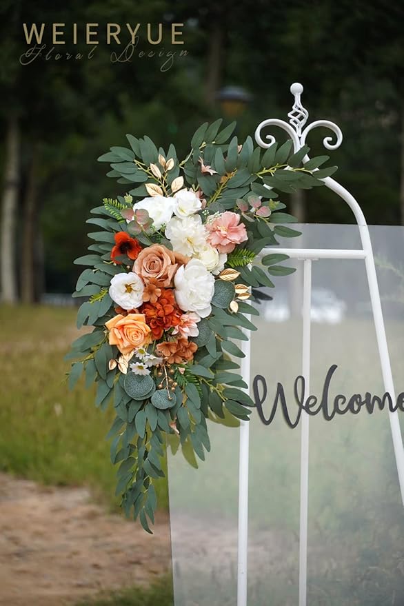 Artificial Flower Swag Set, 2 Pack in Caramel and White, 32 Inch Silk Blend