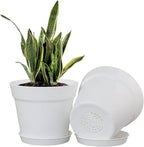 WOUSIWER 16 Pack 6 inch Plastic Planters for Indoor Flower Pots, Heavy Duty and Stylish 6 Inch Plant Pots for Indoor Plants with Drainage Holes and Tray for Plants, Flowers, White