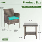 FDW | 3-Piece Patio Furniture Set | Gray & Blue | Outdoor Wicker Furniture with Coffee Table | Modern Rattan Chairs Conversation Set | Outdoor Seating | Weather-Resistant | for Porch, Garden, Lawn