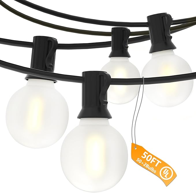String Lights 50 FT Outdoor with 50 Frosted White G40 LED Bulbs